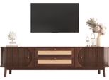 Mobile Tv Fortuna Lai In Legno Naturale, 2 Ante E 2 Cassetti, Fianchi In Rattan, Mdf, Colore Naturale
