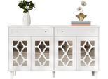 Credenza Fortuna Lai - Con 4 Ante A Specchio E 2 Cassetti - Ripiani Regolabili E Maniglie In Cristallo - Bianco