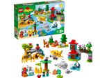 LEGO 10907 DUPLO Tiere der Welt, Tier Spielzeug für Kleinkinder im Alter von 2 - 5 Jahren, Lernspielzeug mit 15 Tierfiguren, Flugzeug und vielem mehr