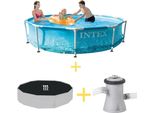 Piscina Intex Con Struttura In Metallo - Lato Spiaggia - 305 X 76 Cm - Inclusa Vela Solare E Pompa A Filtro
