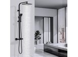 Homelody Sistema Doccia Con Termostatico 38℃ Doccia A Pioggia Nera Set Doccia, Mensola Regolabile In Acciaio Inox Set Doccia, Ottone