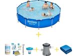 Bestway Pool - Steel Pro - 366 X 76 Cm - Include Pacchetto Di Manutenzione Ways, Pompa Filtro E Telo Di Fondo