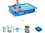Bestway Pool - Steel Pro - 221 X 150 X 43 Cm - Include Il Pacchetto Di Manutenzione Ways, La Pompa Filtro E Il Telo Di Fondo