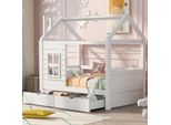 Letto Per Bambini Flieks 80X160Cm, Letto Per Bambini Con Protezione Anticaduta, Letto Con Cassetti E Rete A Doghe, Letto Singolo In Legno Massiccio, Bianco