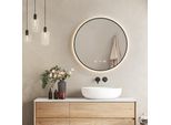 Emke Specchio Da Bagno A Led Rotondo ф60 Cm Specchio Da Bagno Con Illuminazione Specchio Da Parete Con Interruttore A Sfioramento, Antiappannamento, Orologio E Dimmerabile
