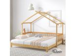 Merax Letto Per Bambini 90X200Cm/180X200Cm Letto Estraibile Casa Letto Allungabile Con Protezione Anticaduta E Forma A Tetto, In Legno Massiccio Letto Singolo E Matrimoniale Casa Per Bambini