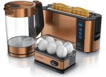 Arendo Frühstücks-Set kupferfarben, Eierkocher für 6 Eier, 1,7l Wasserkocher, Edelstahl Langschlitz Toaster