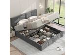Letto Imbottito Con Contenitore Flieks, Letto Matrimoniale 140X200Cm Con Rete A Doghe, Letto Contenitore Funzionale Letto In Velluto, Grigio