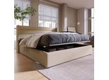 Letto Merax A Molle Idrauliche 140X200Cm Letto Imbottito Con Rete, Rete A Doghe In Legno E Struttura In Metallo, Letto Contenitore Letto Matrimoniale In Lino, Beige