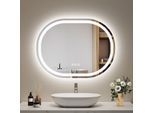 Emke Specchio Da Bagno A Led 80X60Cm Illuminazione Senza Nebbia 3 Luci Colore Specchio Specchio Da Bagno Specchio Da Parete Con Interruttore Touch Luce Regolabile