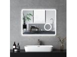 Specchio Da Bagno Emke Specchio Da Bagno A Led Da Parete 80X60Cm Con Interruttore A Sfioramento Ingrandimento Specchio Per Il Trucco Multifunzionale Antiappannamento E Orologio