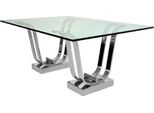 Casa Padrino Tavolo Da Pranzo Argento 220 X 120 X H. 75 Cm - Tavolo Da Cucina Rettangolare In Metallo Con Piano In Vetro - Mobili Sala Da Pranzo - Mobili Cucina - Mobili