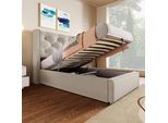 Letto Imbottito Flieks 90X200Cm Con Rete A Doghe, Letto A Molle Idrauliche Con Contenitore, Letto Singolo Con Rete Contenitore Letto Funzionale, Grigio Chiaro