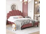 Letto Imbottito Merax 140X200Cm Con Testata A Forma Di Fiore E Rete A Doghe, Testata Regolabile In Altezza, Velluto Letto Matrimoniale Letto Funzionale Letto Per Bambini Letto Per Ragazzi, Rosso