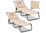 Lettino Costway Con Apertura Frontale, Lettino Da Giardino Pieghevole Con 3 Cuscini Rimovibili E Schienale Regolabile In 5 Posizioni, Sdraio Da Spiaggia Per Giardino E Piscina (Beige)