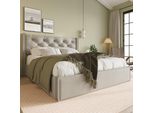 Letto Imbottito Flieks 140X200Cm Con Rete A Doghe, Letto A Molle Idrauliche Con Contenitore, Letto Matrimoniale Con Rete Contenitore Letto Funzionale, Grigio Chiaro