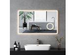 Specchio Da Bagno Emke Specchio Da Bagno A Led Da Parete 100X60Cm Con Interruttore A Sfioramento Ingrandimento Specchio Per Il Trucco 3 Colori Di Luce E Orologio