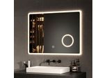 Specchio Da Bagno Emke Specchio Da Bagno A Led Da Parete 80X60Cm Con Interruttore A Sfioramento Specchio Per Il Trucco Con Ingrandimento 3 Colori Di Luce E Senza Nebbia
