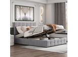 Letto Imbottito Sweiko Letto Contenitore Idraulico Con Testata Regolabile In Altezza E Rete A Doghe In Metallo, Matrimoniale, Velluto, Grigio 140X200 Cm (Senza Materasso)