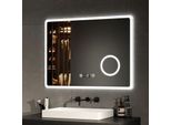 Specchio Da Bagno Emke Specchio Da Bagno A Led Specchio Da Parete 90X70Cm Con Interruttore A Sfioramento Ingrandimento Specchio Per Il Trucco Multifunzionale Antiappannamento E Orologio