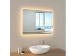 Specchio Da Bagno Emke Specchio Da Bagno A Led Da Parete 80X60Cm Con Interruttore A Sfioramento Specchio Per Il Trucco Ingrandimento 3 Colori Di Luce E Bluetooth Antiappannamento