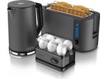 Arendo 3-teiliges Frühstücksset - Wasserkocher 1,5l, 4-Scheiben Toaster, 6er Eierkocher, Grau