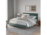 Letto Imbottito Sweiko 140X200Cm Con Testata E Rete A Doghe In Legno Massiccio Letto In Velluto Verde Scuro (Senza Materasso)