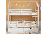Letto A Castello Flieks 90X200Cm Per 2 Bambini, Letto A Soppalco Con Protezione Anticaduta, Letto Casa Letto A Castello Per Bambini Con Cassetti E Scaletta