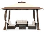 Gazebo Costway 4X4M, Gazebo Pieghevole Pop Up Con Doppio Tetto, Borsa Per Il Trasporto E Ruote, Gazebo Da Giardino Per Feste Impermeabile, Stabile, Protezione Uv 50+ Marrone