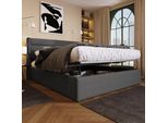 Letto A Molle Sweiko Letto Matrimoniale Imbottito 140X200Cm Con Rete A Doghe In Legno Letto Contenitore Biancheria Grigio (Senza Materasso)
