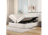 Letto A Molle Merax 140X200Cm Con Cassetti Senza Base, Letto Imbottito Con Struttura In Metallo A Doghe E Ampio Spazio Di Archiviazione, Letto Matrimoniale, Letto Funzionale, Beige