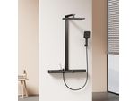 Sistema Doccia Emke Set Doccia Con Termostato, Ripiano In Vetro Extra-Largo Da 710 Mm, Doccia A Pioggia, Rubinetteria Per Vasca E Doccia Nero Opaco