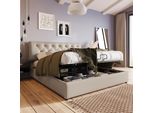 Letto Merax A Molle Idrauliche 140X200Cm Imbottito Con Rete, Rete A Doghe E Contenitore, Struttura In Metallo E Testata Regolabile, Letto Matrimoniale In Lino, Colore Naturale