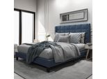 Letto Imbottito Sweiko Letto Matrimoniale Con Morbida Testata E Rete A Doghe In Legno Lino Blu 140 X 200 Cm Senza Materasso