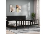 The Living Store Letto In Legno Massiccio Con Testiera Nera 200X200 Cm