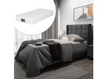Letto Singolo Imbottito Sweiko Con Testata Morbida E Rete A Doghe In Legno Di Lino Grigio 90 X 200 Cm Con Materasso A Media Densità