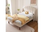 Flieks Letto Singolo Letto Per Ragazzi 90X200Cm Letto Imbottito Con Rete A Doghe, Letto In Legno Massiccio Velluto, Letto Per Bambini Letto Per Ospiti, Beige