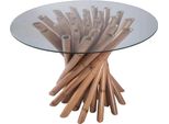 Casa Padrino Tavolo Da Pranzo Colori Naturali Ø 120 X H. 80 Cm - Tavolo Da Cucina Rotondo In Bambù Con Piano In Vetro - Mobili Da Sala Da Pranzo - Mobili In Bambù - Mobili - Arredo Sala Da Pranzo