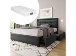 Flieks Letto Imbottito Con Illuminazione A Led E Testiera Regolabile In Altezza Letto Singolo Con Materasso E 2 Cassetti Biancheria Da Letto 90X200Cm
