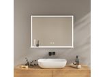 Specchio Da Bagno Emke Con Illuminazione A Led, Specchio Da Parete Orizzontale Con Mensola, Specchio Da Bagno 800X600 Mm Con Interruttore A Sfioramento, Funzione Antiappannamento
