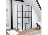Schermo Doccia Marwell Dal Design Moderno 90 + 40 X 195 Cm - Divisorio In Vetro Con Profilo A Parete Nero Opaco - Con Vetro Temperato Di Sicurezza