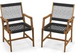 Costway Set Di 2 Sedie Da Giardino In Legno Di Acacia, Sedia Da Sala Da Pranzo Con Schienale E Braccioli, Sedia Da Balcone Con Portata Fino A 160 Kg, Sedie Da Bistrot Per Patio, Giardino E Balcone