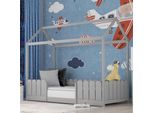 Letto Per Bambini Sweiko Letto Singolo Con Rete A Doghe E Protezione Anticaduta Letto Per Bambini E Bambine In Legno Massiccio 90X200 Cm Grigio (Senza Materasso)