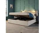 Letto Imbottito Sweiko Letto Matrimoniale Con Luce Di Lettura E Funzione Di Ricarica Usb, Letto Contenitore Con Testata E Rete A Doghe In Pelle Finta Beige 140X200Cm (Senza Materasso)