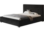 Letto Imbottito Nizza Con Testiera, 120X200 Cm, Letto Matrimoniale Con Rete E Doghe In Legno, Tessuto Velour Nero