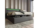 Letto A Molle Sweiko Letto Imbottito Letto Matrimoniale 140X200Cm Con Illuminazione Led Letto Contenitore Grigio (Senza Materasso)