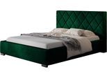 Letto Imbottito MáLaga Con Testiera, 140X200 Cm, Letto Matrimoniale Con Rete E Doghe In Legno, Tessuto Velour Verde