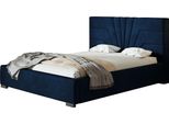 Letto Imbottito Athene Con Testiera, 180X200 Cm, Letto Matrimoniale Con Rete E Doghe In Legno, Tessuto Velour Blu Scuro