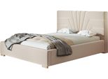 Letto Imbottito Athene Con Testiera, 180X200 Cm, Letto Matrimoniale Con Rete E Doghe In Legno, Tessuto Velour Beige