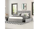 Letto Imbottito Merax 140X200Cm Con Testata Regolabile In Altezza E 4 Cassetti, Letto Matrimoniale Funzionale Con Rete A Doghe E Rivestimento In Velluto Grigio